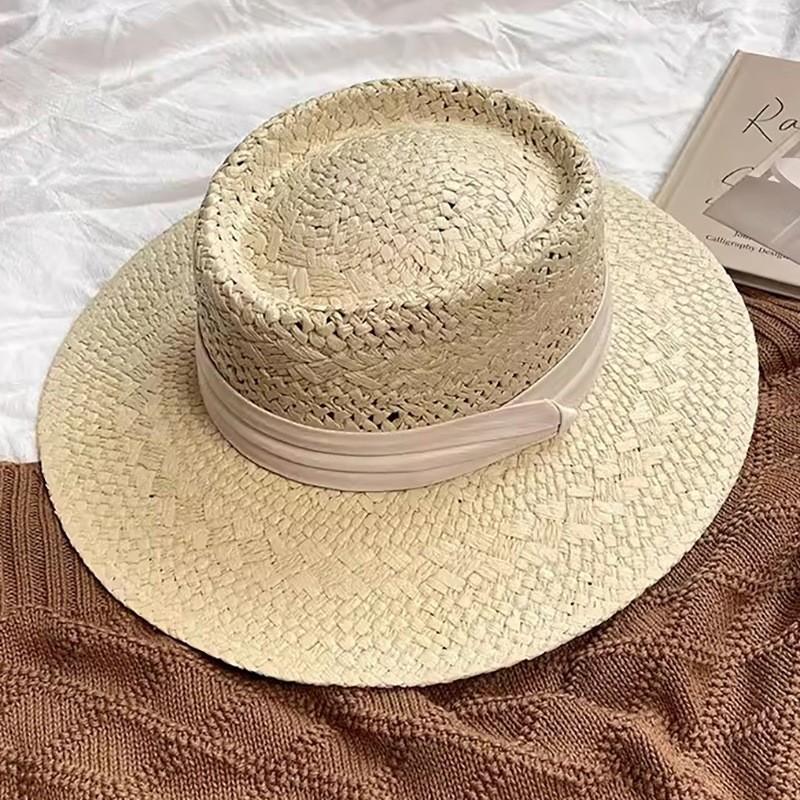 Summer Large Brimmed Raffia Bow Hand Woven Seaside Beach Hat Sun Protection Face Sun Protection Straw Hat