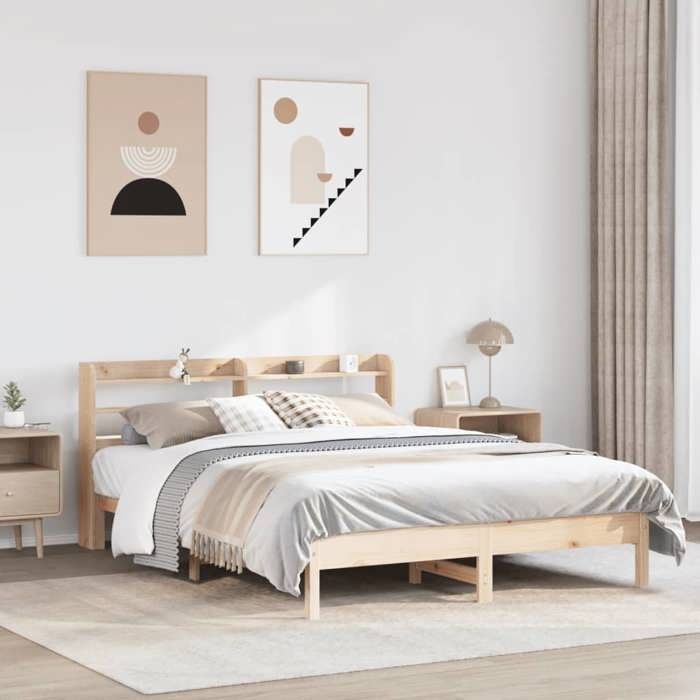 VidaXL Bed Frame with Headboard 160x200 Cm Solid Pine Wood, Bed, Bedroom Furniture, Wooden Bed, Bed 3306882