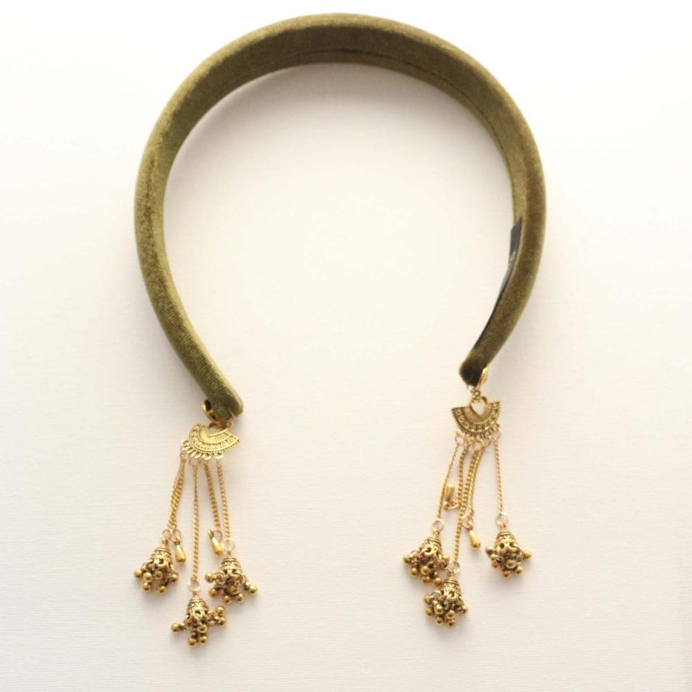 Flocking Vintage Hair Hoop Luxury Ethnic Style Headband Trendy Bell Tassel Hairband  Banquet
