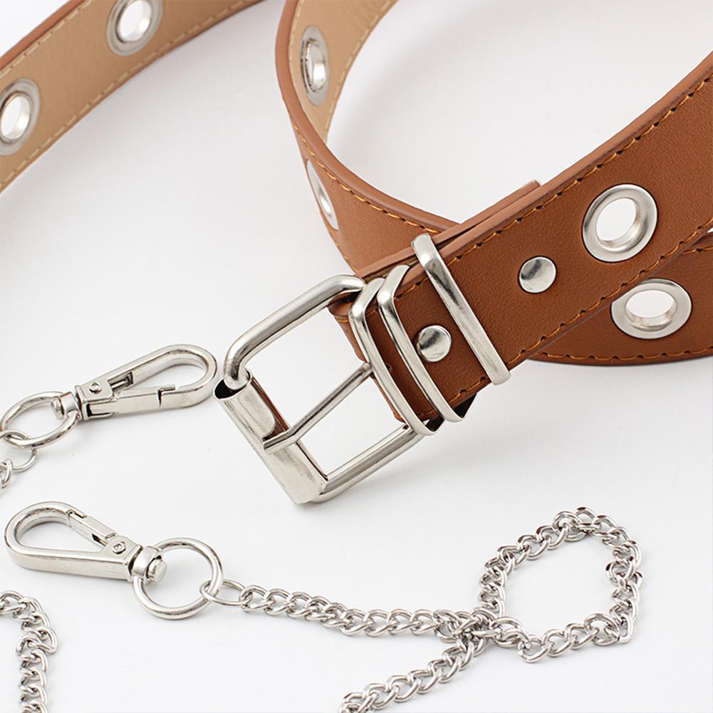 Women Fashion Imitation Leather Round Ring Chain Decorative Waist Belt