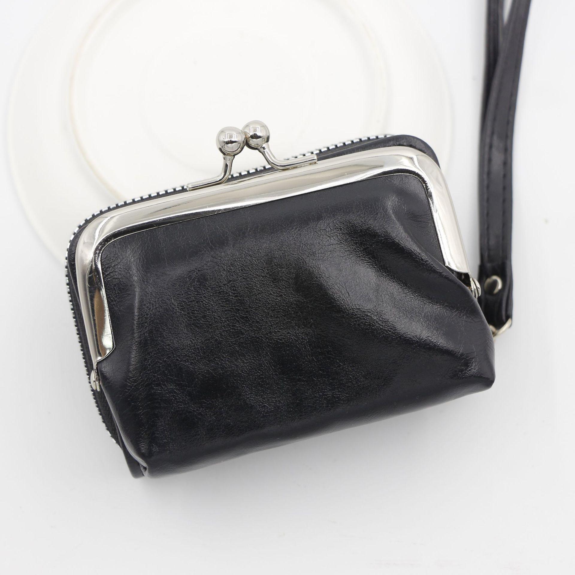 

Ретро женский кошелек из искусственной ПУ кожи с отделением для монет и карт, застежкой-пряжкой и множеством слотов для карт чёрный