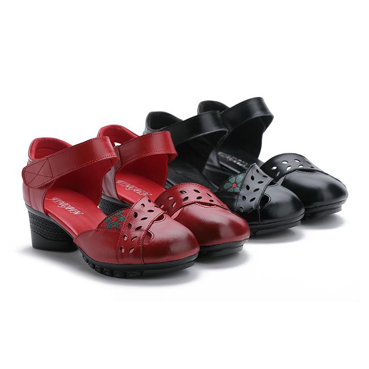 Fashion GKTINOO 2025 Summer Genuine Leather Shoes Gladiator Sandals Women 5cm High Heels Classic Black Round Toe Hollow Ladies Sandals