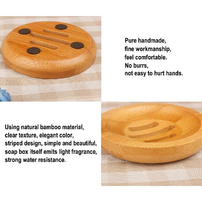 AKOAK Round Shape Natural Bamboo Wood Soap Dish Storage Holder for Shower,Counter,Sink,Bathroom - 1 Count