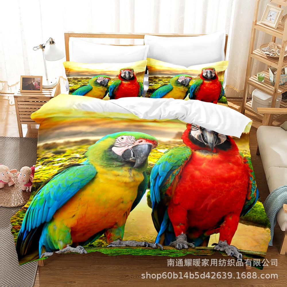 3D Digital Printing Bedding Four-Piece Set Three-Piece Set Parrot Bed Sheet Quilt Pillow