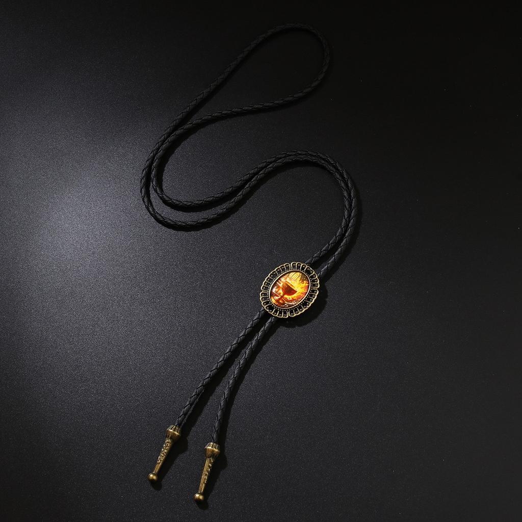 Vintage Round Leather Cord Pendant Necklace With Unique Fingerprint Design Bohemian Statement Jewelry For Women