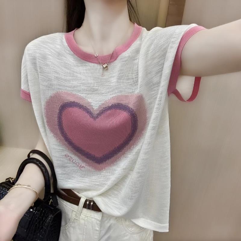 

Тонкий Свободный Омолаживающий Свитер с Круглым Вырезом и Короткими Рукавами в Льняной Расцветке с Цветными Блоками для Женщин S белый