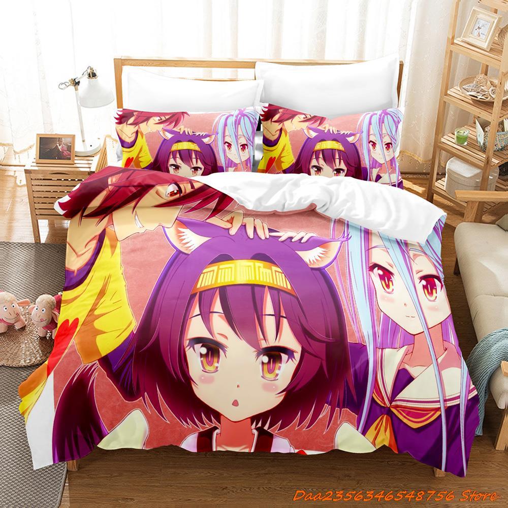 New Personelity New No Game No Life Bedding Set Cartoon Anime Three-Piece Set Adult Kid Bedroom Duvetcover Sets 3D Kawaii Girl