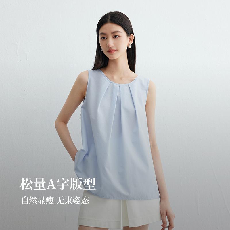 Minimalist round neck shirt, loose and elegant sleeveless shirt