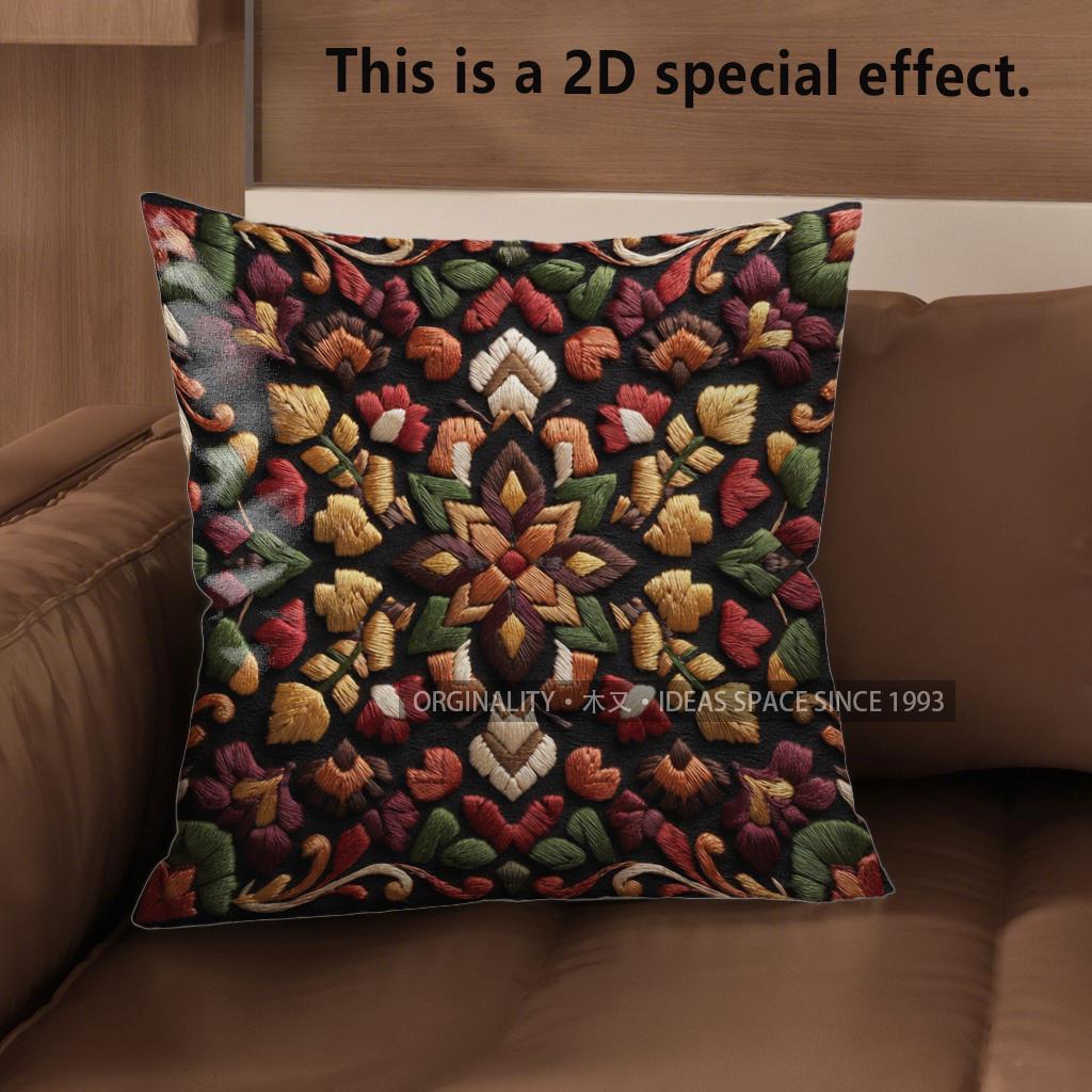 

2D Colorful Floral Embroidered Pillow Covers For Home Pattern Cushion Cover Suitable For Sofa Bedroom Car Pillow Cover 40x40cm