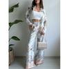 European and American Cross-border Women's Suit 2024 New Spring and Summer Fashion Positioning Printed Long-sleeved Top Wide-leg Pants Two-piece Set