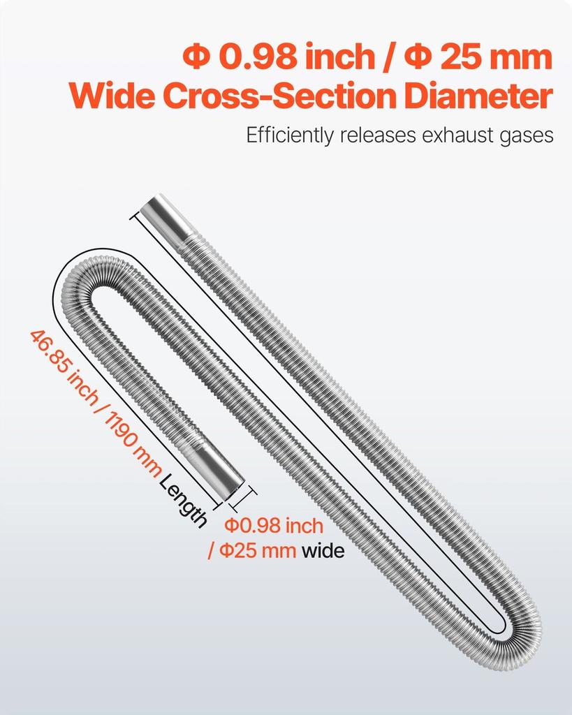 Abgasschlauch, 1200mm Dieselheizung Flexibler Abgasrohr, Edelstahl Abgasschlauch mit 2 Schlauchschellen, Abgasschläuche Set Dieselheizung