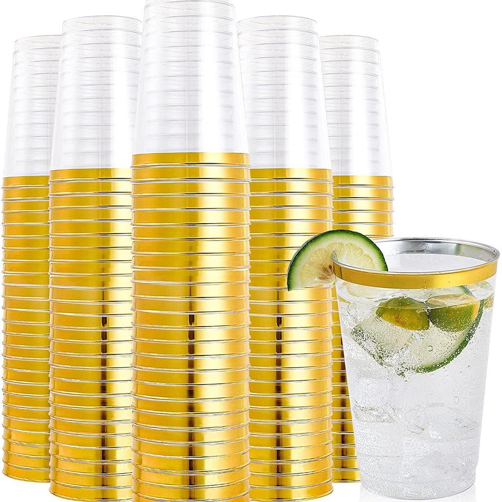 20Pcs 12OZ Gold Rim Plastic Cup Disposable Hard PS Cups For Tiramisu Ice Cream Dessert Serving Cups With Logo Printing Option KTY