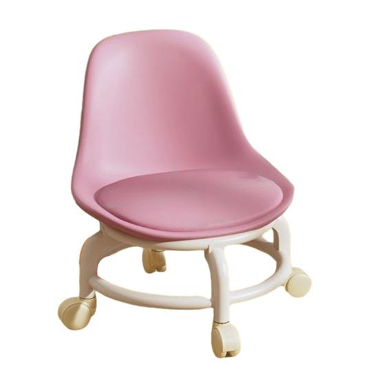 Low Rolling Stool with Backrest 360 Degrees Swivel Wheels Faux Leather Cushion
