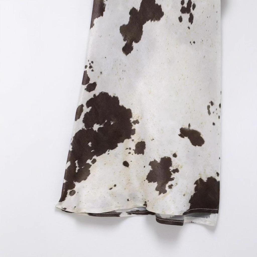 Damen-Set aus lockerem Hemd und Rock mit Gürtel im Animal-Print - Frühling 2025, Europäischer & Amerikanischer Stil, Seidentextur