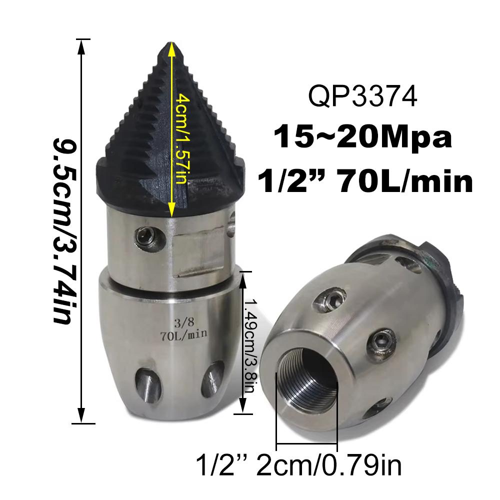 Rotating Nozzle NPT 3/8 15-20mpa High Pressure Rotating Nozzle Sewer High-Pressure Cleaning Nozzle Sludge Cleaning 70L/min
