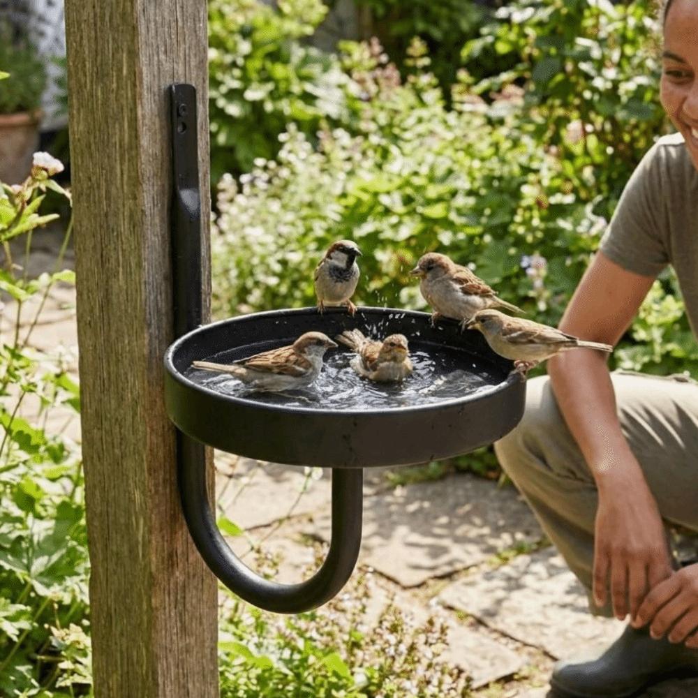 Vintage Style Flower Basket Holder Cast Iron Green Plant Shelf Durable Metal Bird Bath  Garden