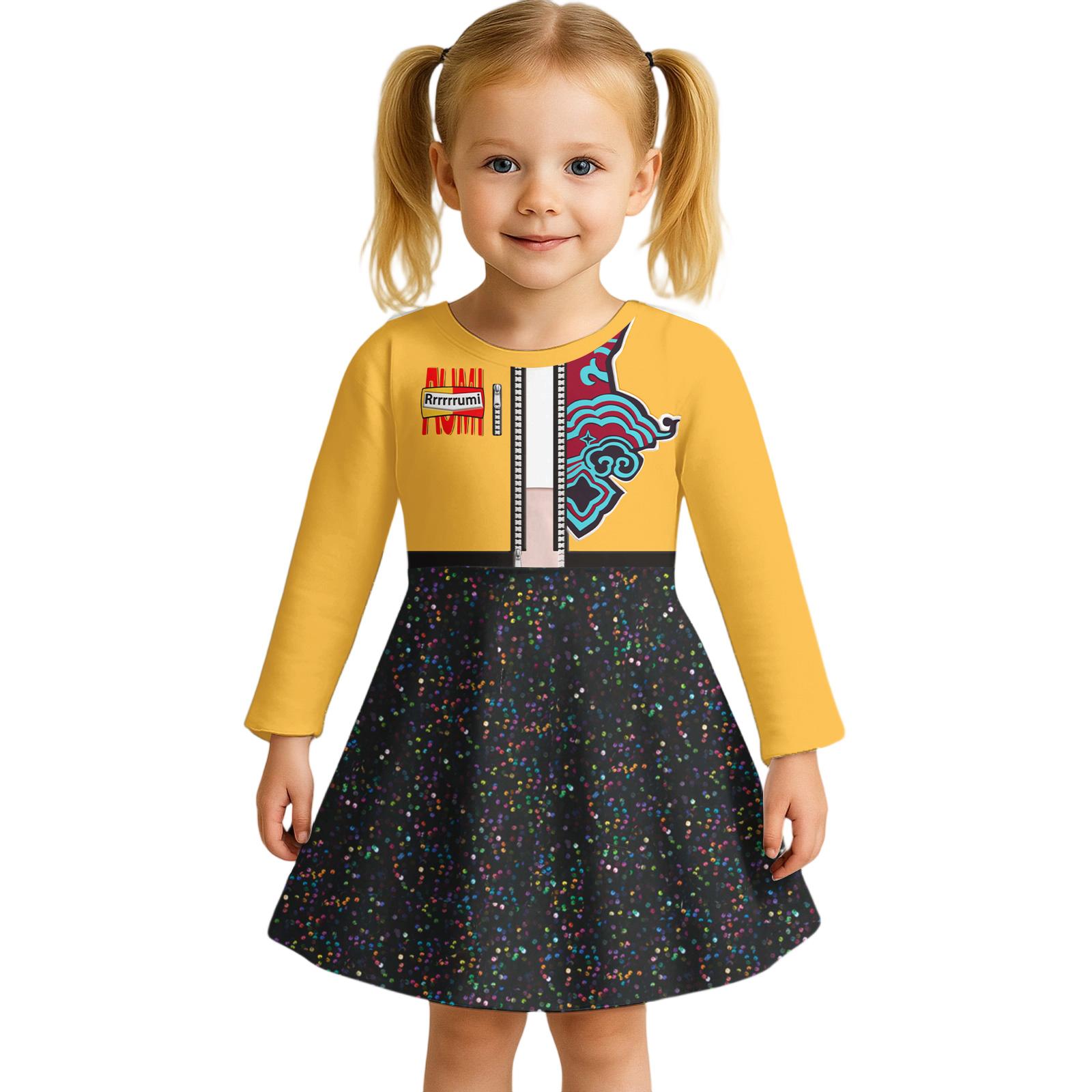 

Повседневное платье для девочек, милое платье принцессы с мультяшным принтом и длинными рукавами для танцев, 2-12 лет 100 шафрановый