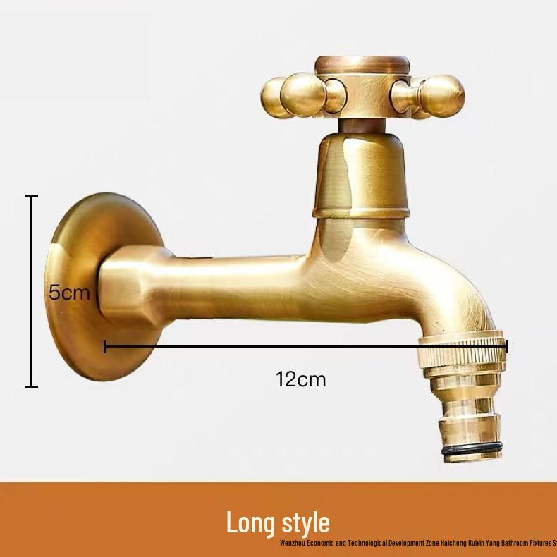 European Full Copper Outdoor Garden Double Outlet Rotatable Retro Faucet