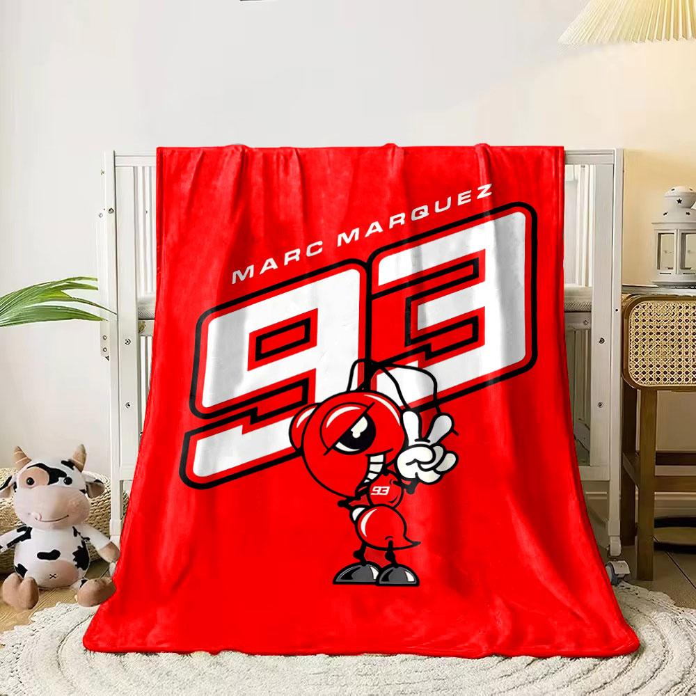 A Red Cartoon Ant, Large "93" Text, and "MARC MARQUEZ" On a Red Background. for All Seasons Blanket Lunch Break Throw Gift