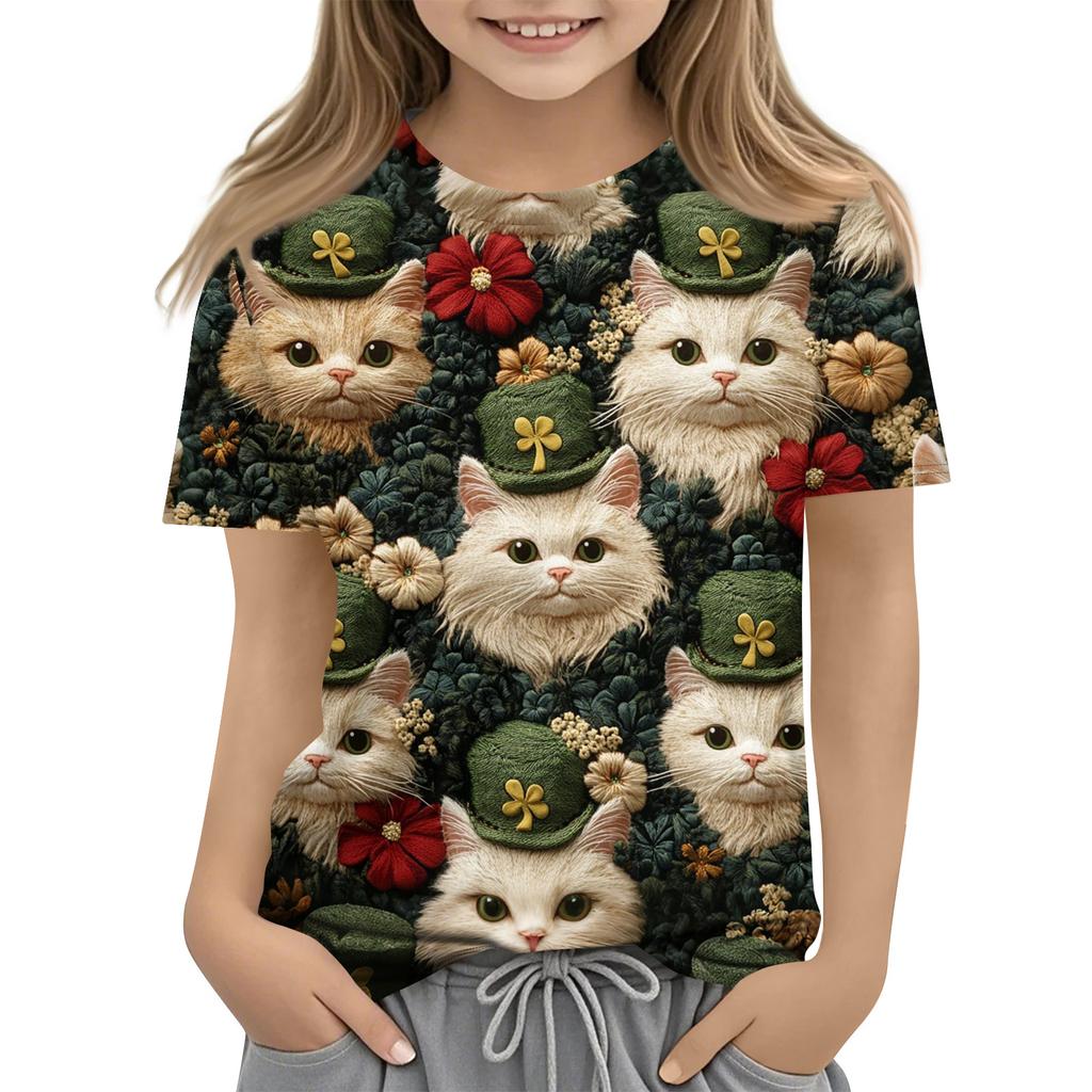 Children's Printed Round Neck Short Sleeved Casual T-shirt