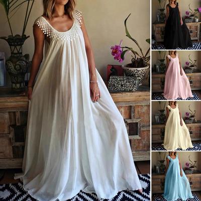 Women Casual Maxi Dress Boho Tassels Sleeveless Crew Neck Beach Sundress Summer Flowy Cocktail Party Dress