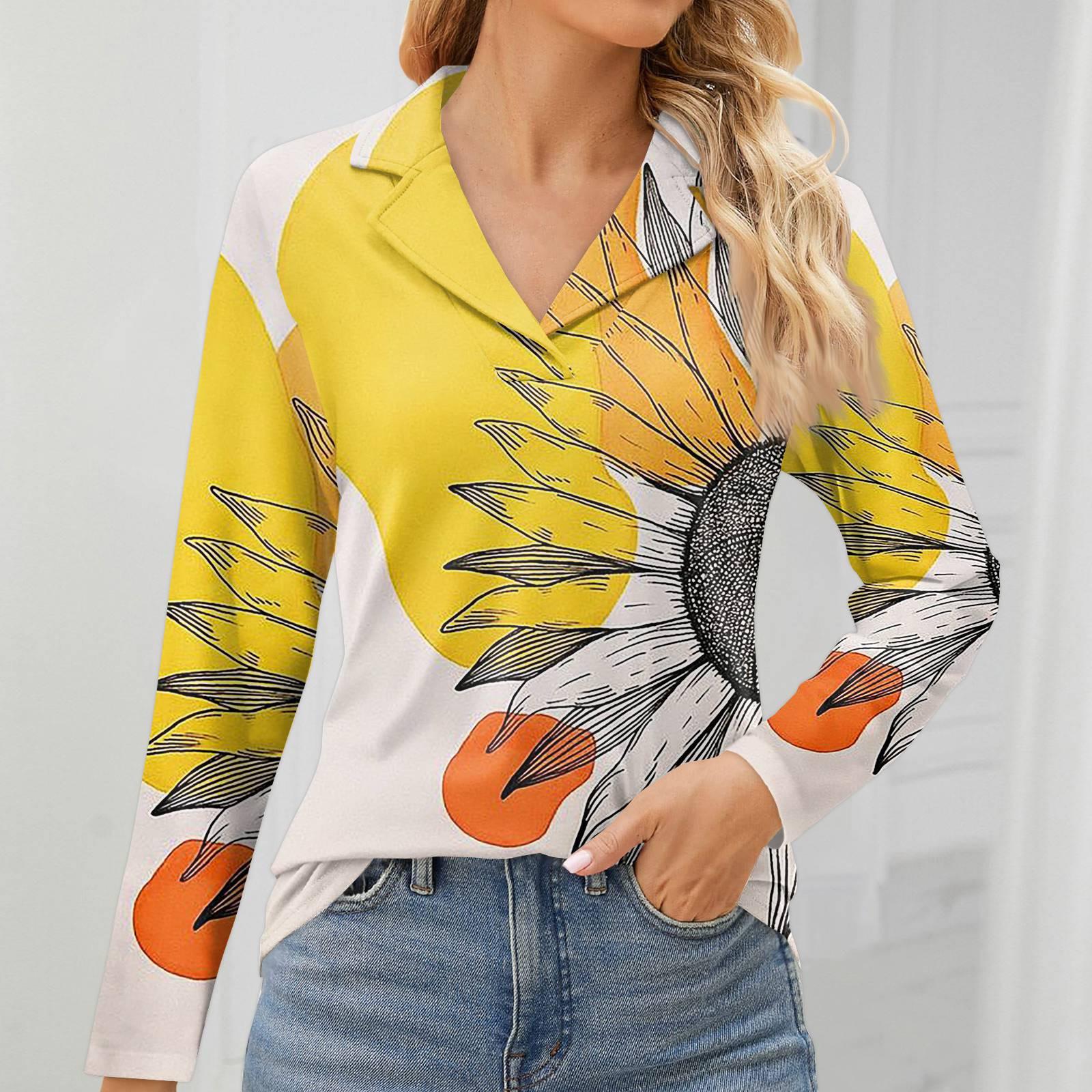 

Женская мода для отдыха с длинным рукавом и V-образным вырезом с цветочным принтом XS жёлтый
