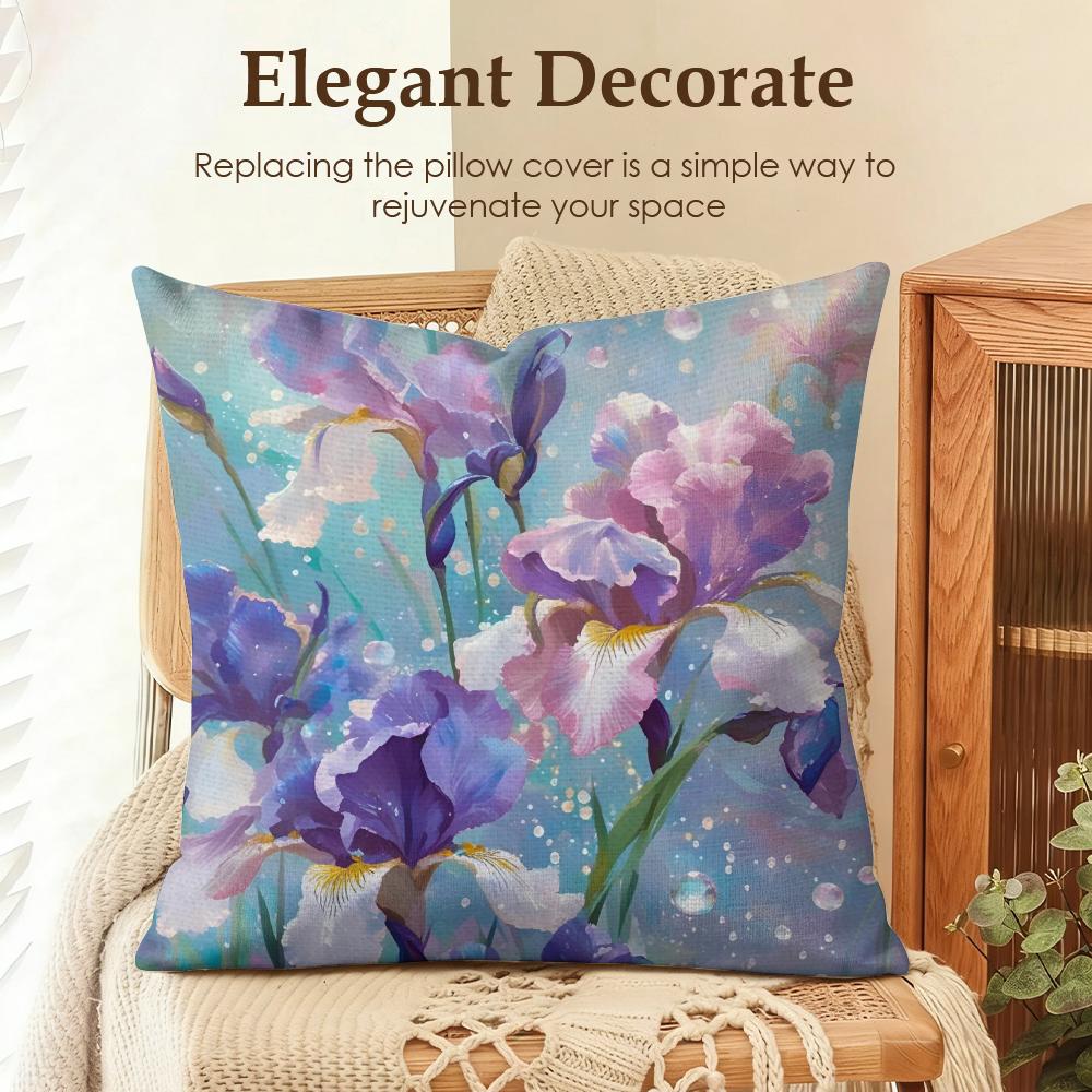 Flowers Iris Cushion Cover Natural Linen Organic Fabric DoubleSided Printing Sofa Home Decor Gift Pillow Case