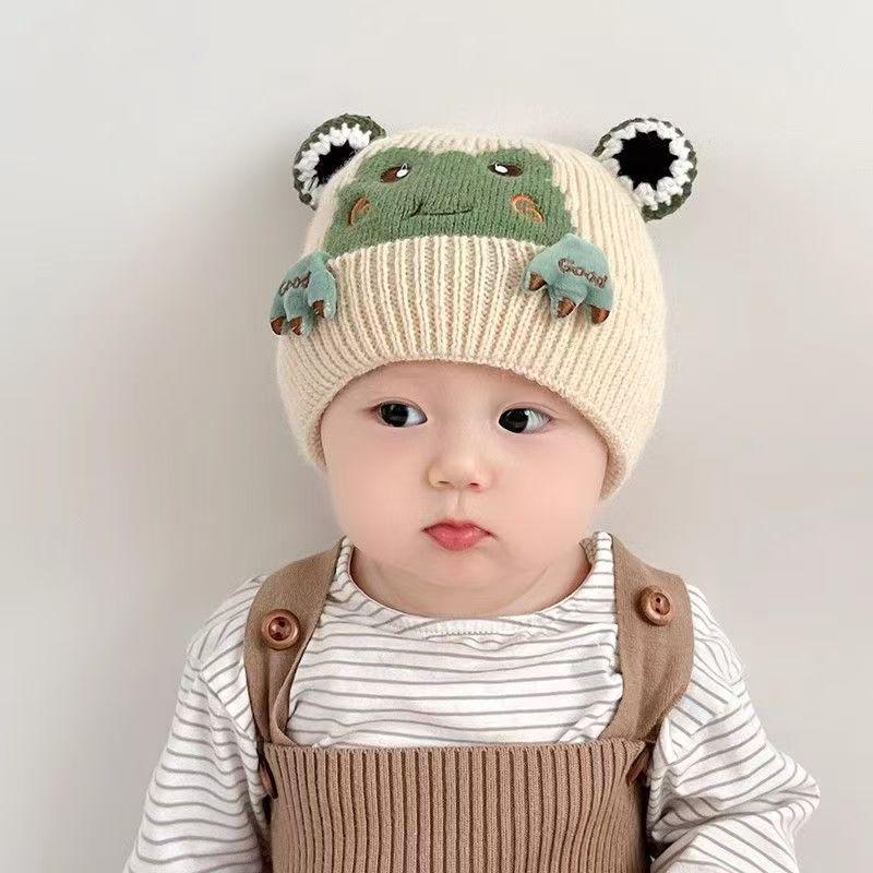 Cappello lavorato a maglia a forma di rana dei cartoni animati per bambini - Caldo e antivento per ragazzi e ragazze