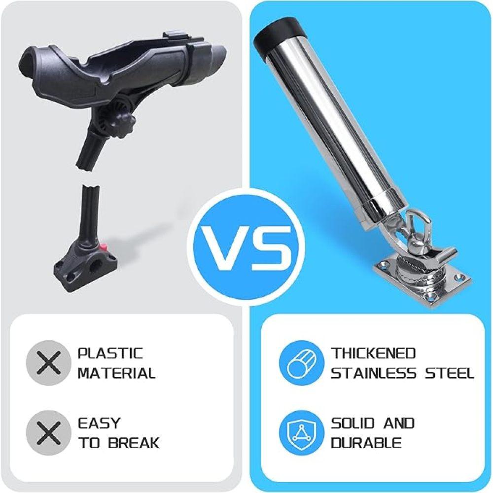 360° Adjustable Fishing Rod Holder – Deck Mount 316 Stainless Steel Rod Pod Rack With Protective Rubber, For Marine Boat Yacht (Mirror Polish)