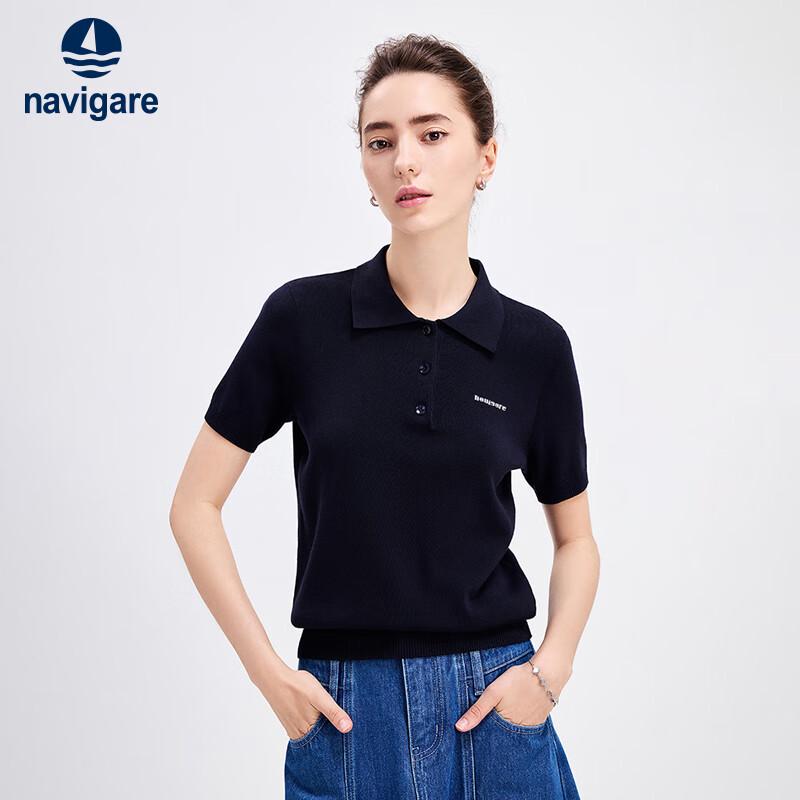 Navigare Women's Simple Knit Short-Sleeve Polo T-Shirt