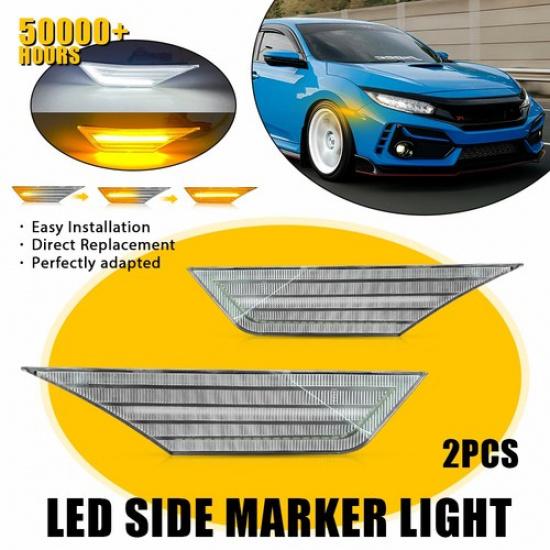 

For Civic Honda Side 2016- Light Clear Amber LED Sequential Marker White 2x