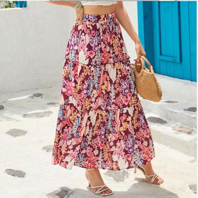 Women's Summer Holiday High Waist Printed Casual Large Hem Half Skirt