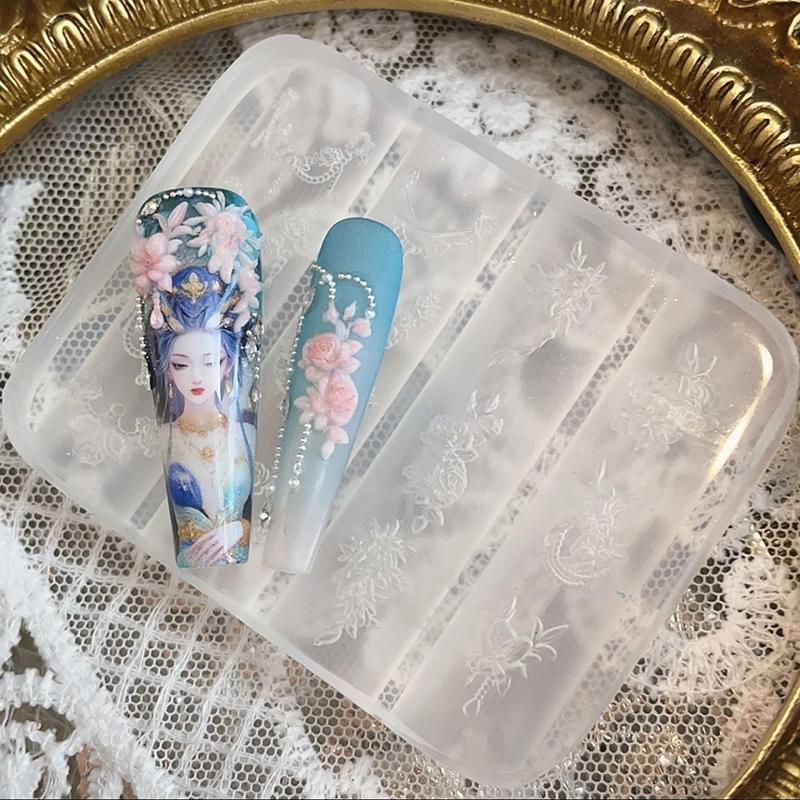 Clear Silicone Nail Flower Chains Carving Bow Mold Nail Decorations Nails Diy Design Stereoscopic Stamping Plate Manicure Tools
