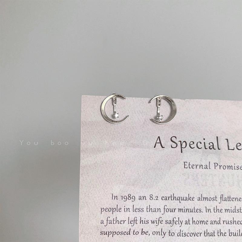 Detachable Crescent Zircon Stud Earrings: Korean Minimalist Design for Women