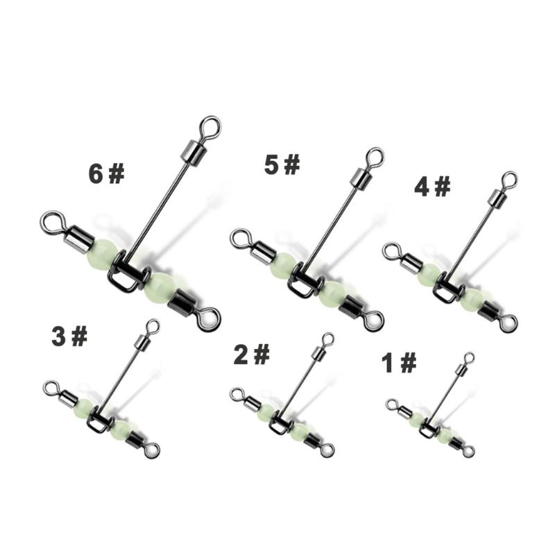 15Pcs Swivels Barrels Rolling Swivels Fishing Tackle Rig Swivels 3 Way Swivels with Glow Beads