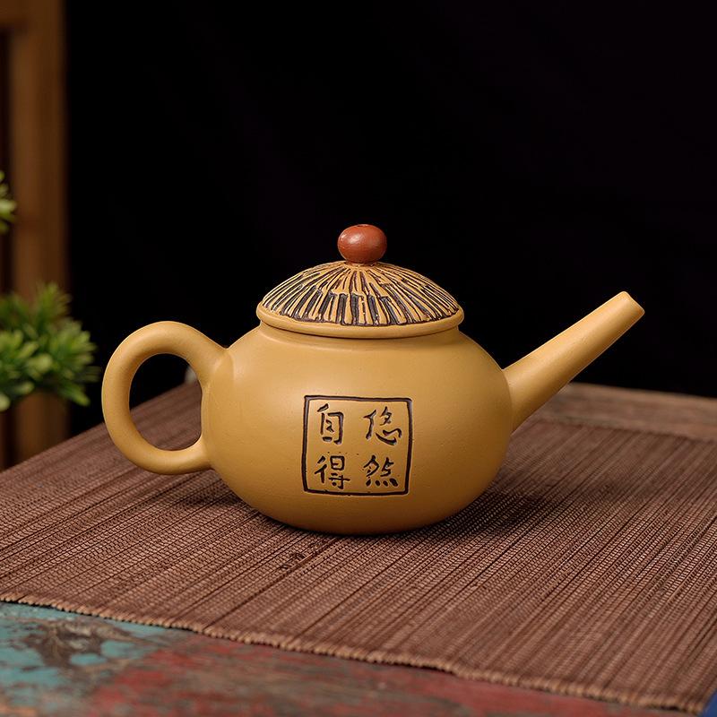 Handmade gold cinnabar, purple sand tea set, tea maker, household kung fu teapot, official hat, fisherman standing upside down and breaking water