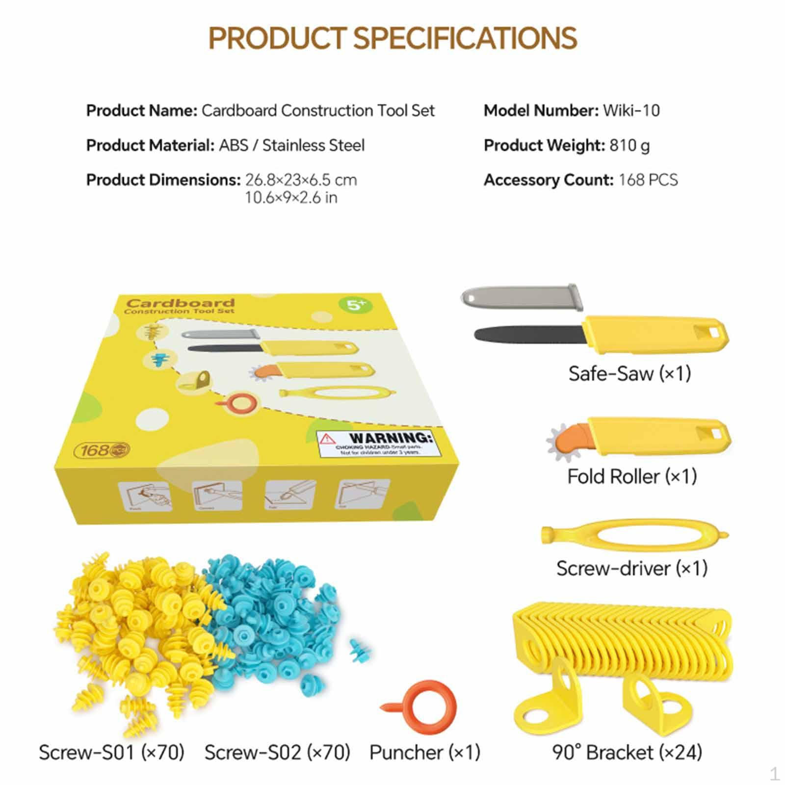 

168x Cardboard Construction Tool Kit,Educational Toy Gift Screwdriver Kids Building Set for Boys