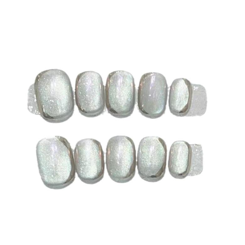 Bruke rustning daglig Kort Håndlaget High-end Glassperle Lyspære Katteøye Avtakbar Falsk Negleplate