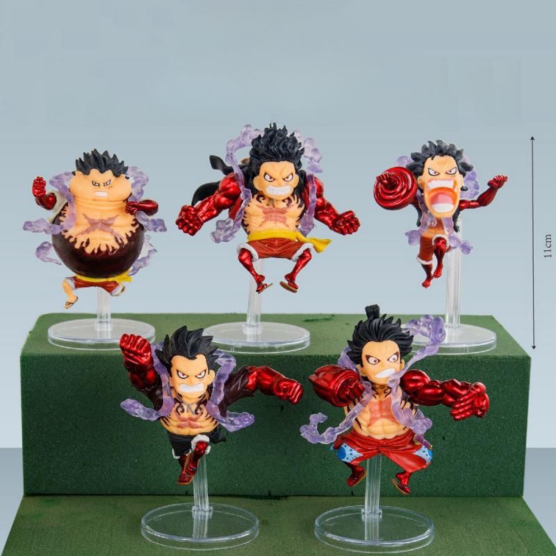 11Cm 5Stk/Set Q Version von Schelmischem Ruffy Lustiges One Piece Gear 4 Ruffy Anime Figuren PVC Modell Spielzeug Desktop Auto Montiertes Ornament