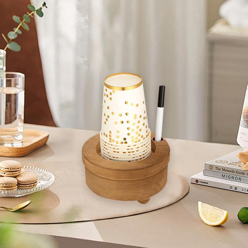 1Pc Candle Holder Base Wood With Pen Holder Storage Rack Ins Style Disposable Water Cup Cup Holder Candlestick