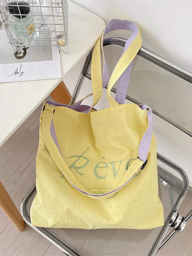 2026 Summer Cream Canvas Bag: Large Capacity Korean-Style Tote with Embroidery for Women