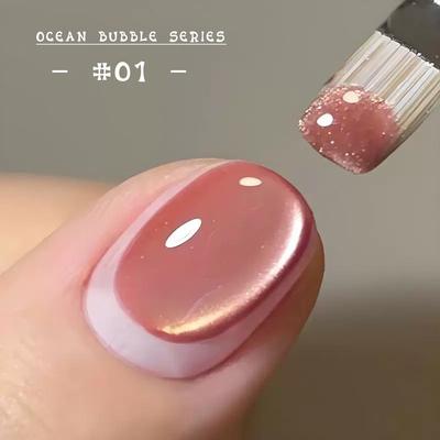 8ml Pink Water Gold Cat Eye Ocean Bubble Glass Beads Gel Nail Polish Spring Nails Manicure Decoration