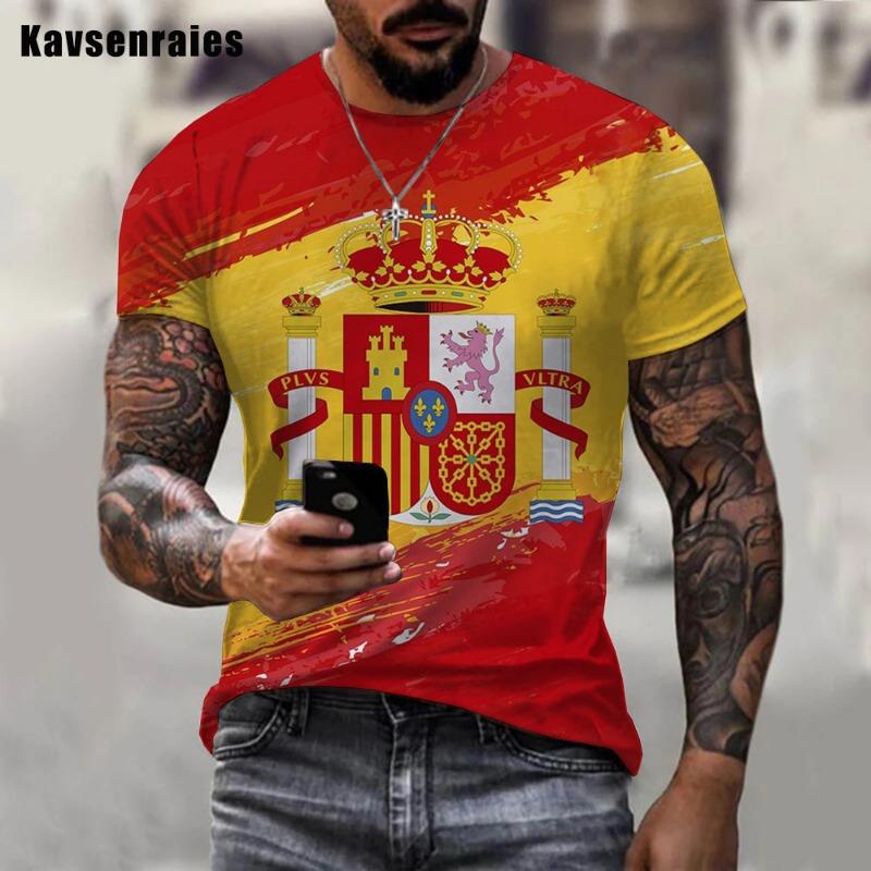 Men's 3D Printed T-shirt with Spanish Flag Pattern