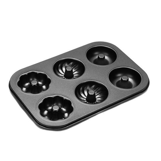 Donut Baking Pan 6-Count Carbon Steel Nonstick Donut Pan for Baking Easy Release Doughnut Molds Multifunctional Bakeware for Cakes Muffins Pies