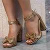 Fashion Summer Fashion Women's Shoes Thick Heel Open Toed Sandals Sexy High Heels Luxury Sequined Party Shoes Women Wedding Shoes 35-42