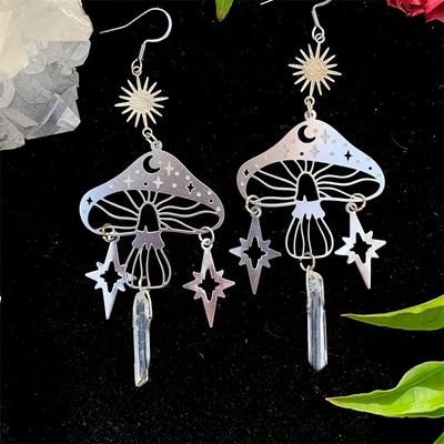 Natural Irregular Zinc Alloy Quartz Pendant Mushroom Design Dangle Earrings Alloy Jewelry Exquisite Gift for Women Girls