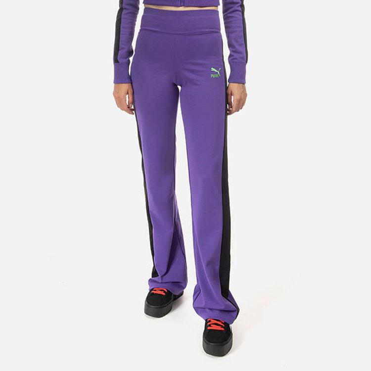 Puma Co-branded Colorblock Letter Logo Embroidery Knit Flared Pants Women Bottoms Deep-Purple Burgundy 536629-90