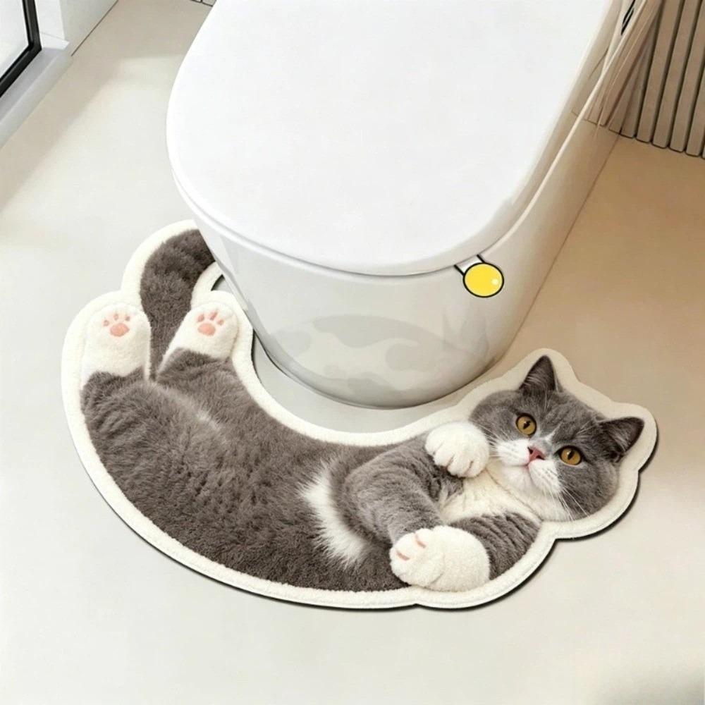 Cartoon Cat Pattern U-Shaped Bath Mat Cozy Absorbent Mat Convenient Toilet Foot Mat Home Decor