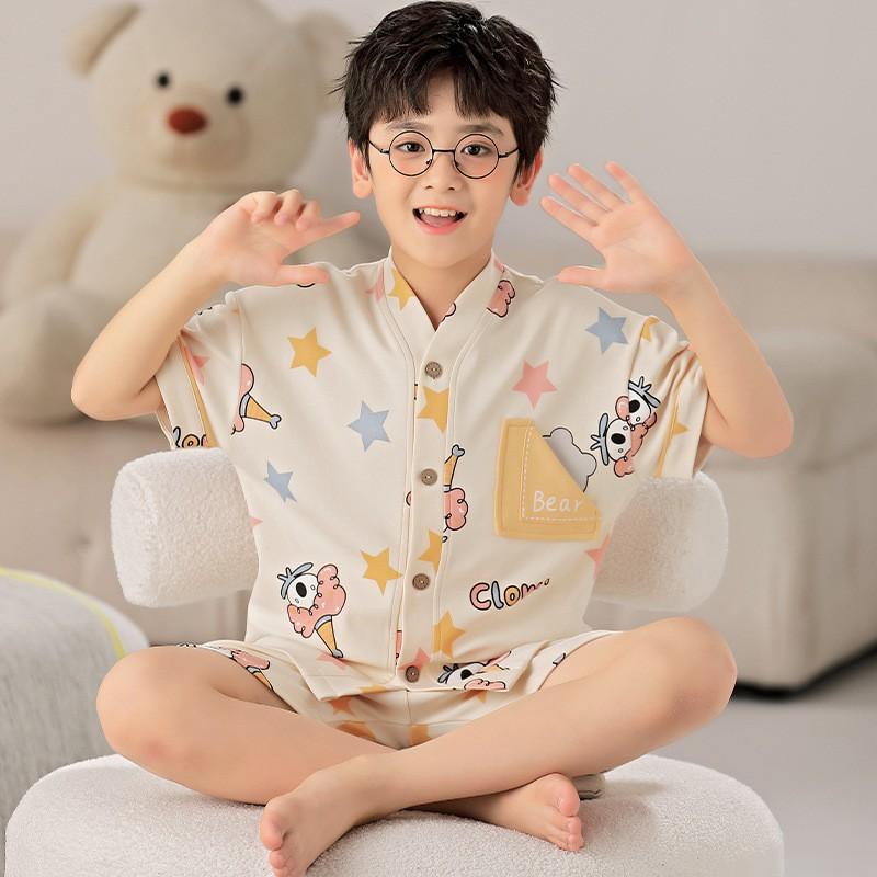 Boys Cotton Short Sleeve Pajama Set Cartoon Print Sleepwear Kids Ages 8 Lightweight Home Outfit