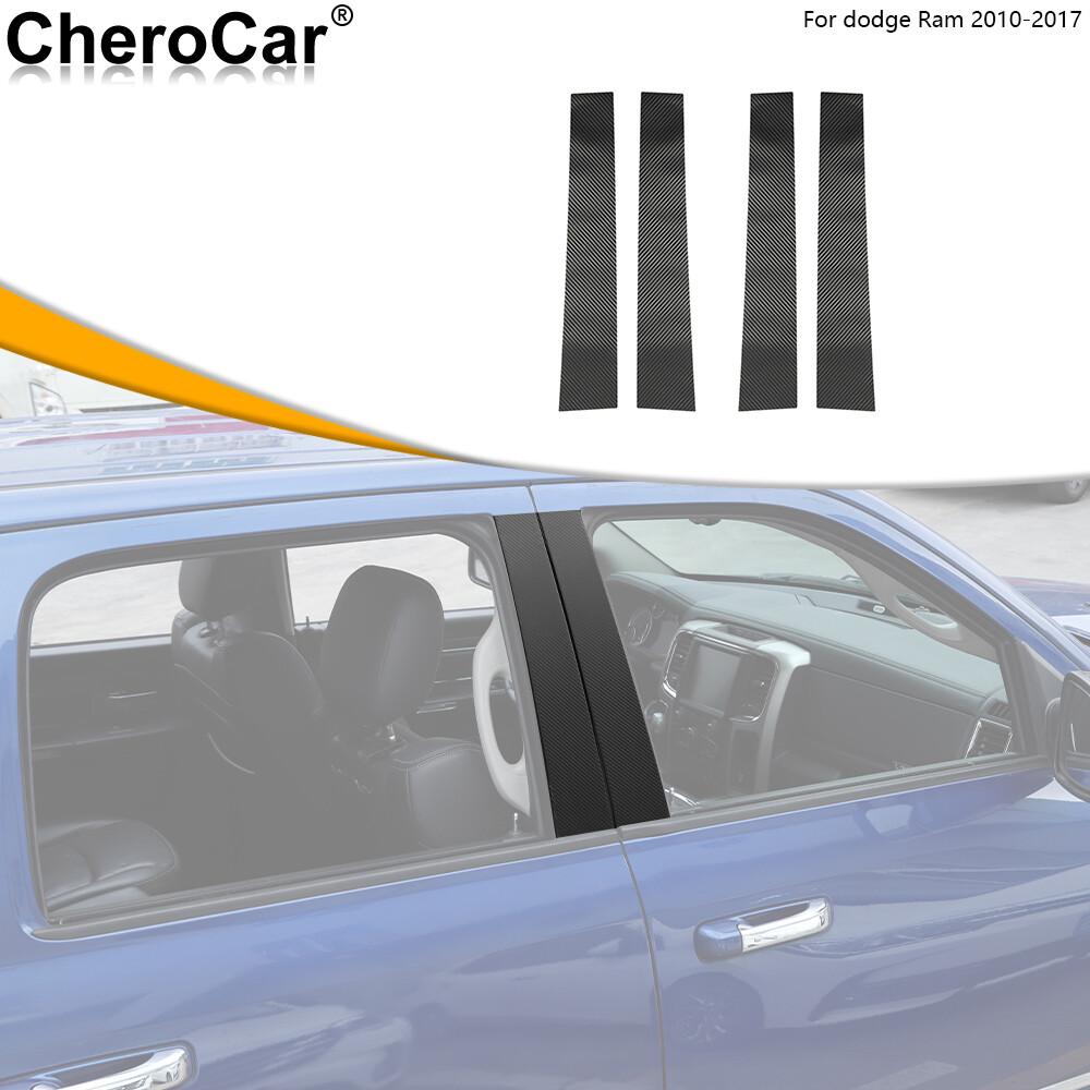 Black Carbon Fiber Window Center Pillar Trim Stickers For Dodge RAM 1500 2010-17